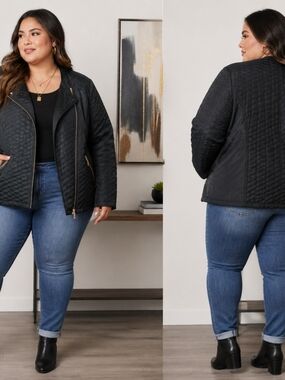 Lane Bryant Quilted Moto Jacket Plus Size 24/26/28 Black Contemporary Chic Light